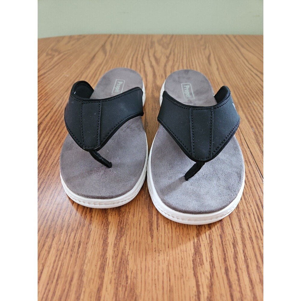 Propét Womens 8.5 Black 4E Extra Wide Flip Flops Orthopedic Sandals Arch Support